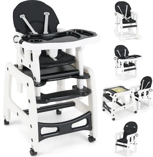COSTWAY 3-in-1 Hochstuhl wandelbarer Fütterungsstuhl/Kinder Tisch und Stuhl Set mit abnehmbarem 4-Positionen Tablett Sitzkissen 3-stufiger Rückenlehne