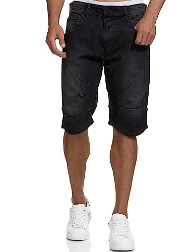 Indicode Herren Leon Shorts - Bequeme Denim Bermuda für Sommer - Jeans Bermuda Shorts aus 98% Baumwolle mit Stretch-Anteil für optimalen Tragekomfort. Perfekt für Schule, Uni oder Büro. Regular Fit, moderne Denim Waschung.