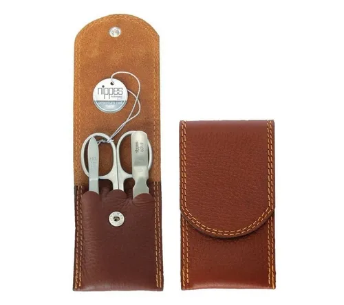 Nippes Solingen Classic Maniküre-Set - Nageletuis mit rostfreien Edelstahl-Instrumenten und elegantem Rindleder-Etui, ideal für unterwegs – für eine schnelle und unkomplizierte Maniküre.
