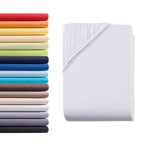 Hometex Premium Textiles Spannbettlaken Spannbetttuch 180-200 x 200 cm, Bettlaken Jersey aus 100% Baumwolle, Matratzen bis 23-25 cm, Oeko-TEX Made IN Green, Weiß