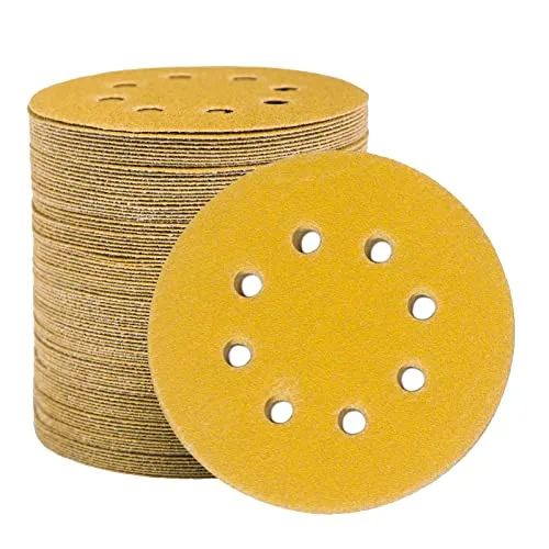 STEBRUAM 100 Stück Schleifpapier 125mm Klett 400 Körnung, Profi Gold Rund 8 Loch Schleifscheiben für Exzenterschleifer,Für Holz Metall und Farbe