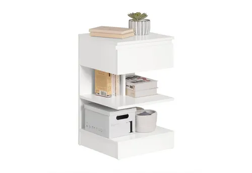 SoBuy Nachttisch FBT49 mit Schublade und offener Ablage - Stylischer Nachttisch in Weiß und Natur, ideal für Ihr Schlafzimmer. Mit praktischer Schublade und offener Ablage für optimale Stauraumnutzung. Maße: 39x65x39 cm, belastbar bis 35 kg.