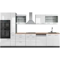 Vicco Küchenzeile R-Line 350 cm, Weiß Hochglanz/Anthrazit - Moderne Küchenzeile mit flexibler Modulkonfiguration und höhenverstellbaren Füßen, ideal für individuelle Raumgestaltungen und ein angenehmes Kochen.