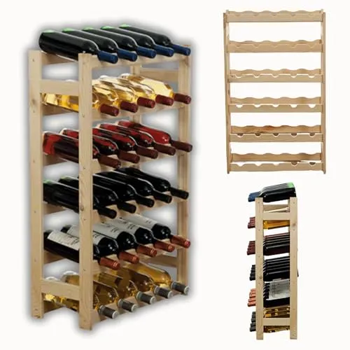 MODO24 Flaschenregal, Weinschrank, Weinständer, Getränkeregal, Weinflaschenhalter, Flaschen Organizer, Weinschrank, Weinregal Holz für 30 Flaschen, Abmessungen 86x53x25 cm, Farben: Naturholz