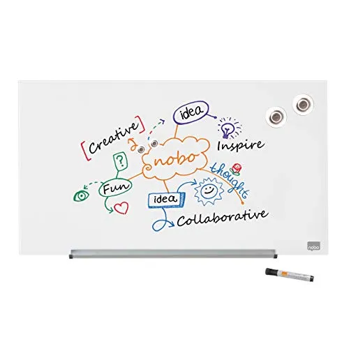 Nobo Glas Magnet-Whiteboard - 677 x 381 mm, ultra-löschbar mit elegantem Design und InvisaMount Befestigungssystem, ideal für Büro und Schule