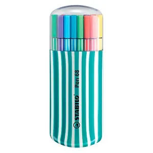 STABILO Pen 68 Zebrui - 20 farbige Filzstifte im Kunststoff-Etui, geruchsarm und auswaschbar für kreative Gestaltungsmöglichkeiten