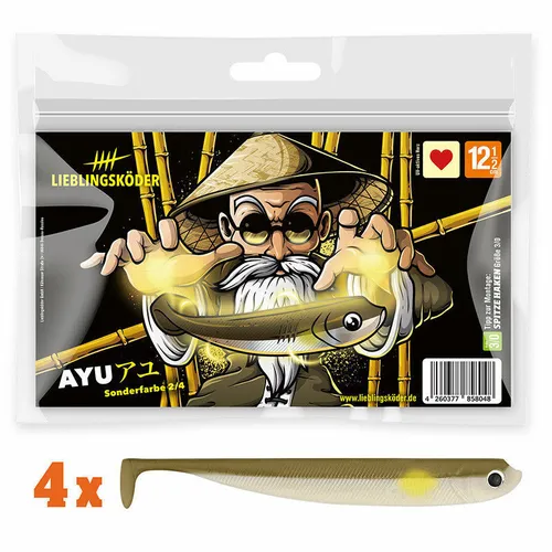 Lieblingsköder 4 Gummifische zum Zanderangeln mit Gummifisch 12,5 cm, Farbe Lieblingsköder:Ayu