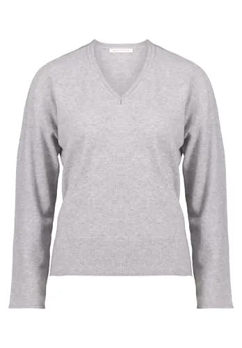 BETTY & CO Damen Strickpullover mit V-Ausschnitt - Stylischer Pullover in Light Silver Melange, mit gerader Passform und seitlichen Schlitzen für mehr Bewegungsfreiheit. Ideal für casual Freizeit-Outfits.