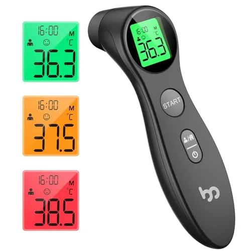 Femometer Stirnthermometer für baby Kinder und Erwachsene, Fieberthermometer kontaktlos mit Fieberalarm, 1s sofortig genaues Messwert, Schwarz