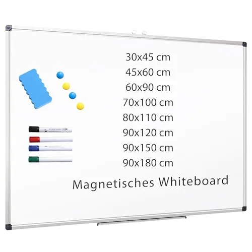 XIWODE Whiteboard mit Stiftablage 60cm x 45cm, Pinnwand Tafel, Magnettafel, Magnetpinnwand, Beschreibbar und Magnetisch, mit Kratzfeste Oberfläche, Metal Board