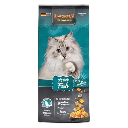 LEONARDO Adult Fish Katzenfutter [15kg] - Trockenfutter für ausgewachsene Katzen ab 1 Jahr mit 30% frischem Lachs, stärkt die Abwehrkräfte und wird unter hohen Qualitätsstandards in Deutschland hergestellt.