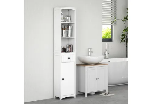 furnicato Badmöbel-Set Badezimmerschrank Weiß 34B x 24T x 170,5H cm