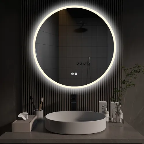 HOKO Badspiegel Rund 80cm mit Antibeschlag und LED-Beleuchtung - Moderner Badspiegel mit einem Durchmesser von 80 cm. Ideal für eine klare Sicht ohne Beschlag, ausgestattet mit energiesparender LED-Beleuchtung für optimale Lichtverhältnisse.