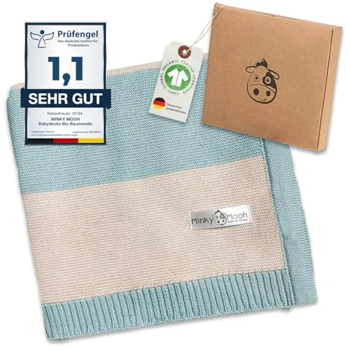 Minky Mooh Babydecke aus Bio-Baumwolle, Mint in türkis von Minky Mooh
