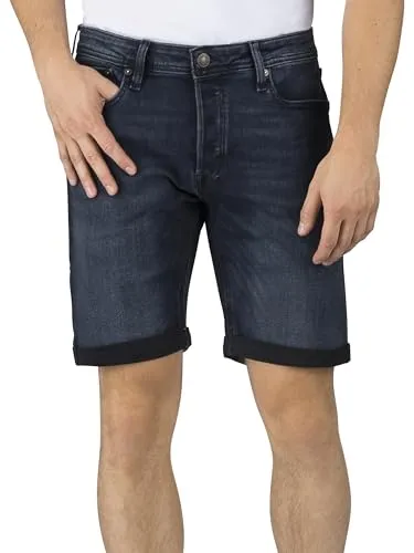 Jack & Jones Jeans Shorts Herren JJIRICK Regular Fit Blau - Herren-Shorts aus 50% Baumwolle und 20% recycelter Baumwolle, elastischer Bund für ultimativen Komfort und perfekte Passform, ideal für lässige Sommer-Outfits.