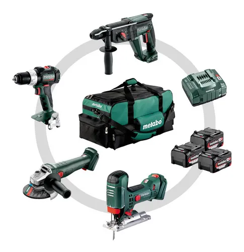 Metabo Combo Set 4.3 18V - 4 Akku-Maschinen mit 3 x 4 Ah Li-Ion - Akkuschrauber-Set in praktischer Werkzeugtasche, ideal für vielseitige Anwendungen und maximale Flexibilität beim Arbeiten.