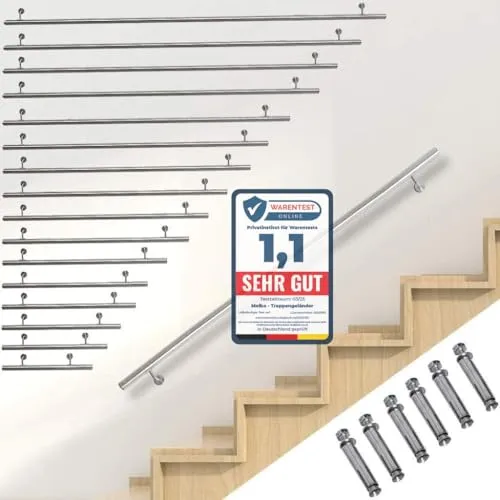 Melko Edelstahl Treppengeländer Wandhandlauf 160cm V2A mit Halterungen
