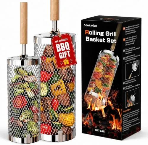 Rollendes Grillkorb Set aus Edelstahl 304 – Perfektes Grillzubehör für Männergeschenke