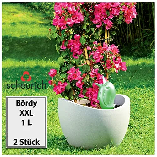 Scheurich Wasserspender Bördy XXL | 1000 ml | Bewässerungskugel für Pflanzen - Tropfer zur zusätzlichen Bewässerung von Pflanzen, ideal für bis zu 4 Tage. Mit hochwertigem Tonfuß und UV-beständigem Kunststoff für optimale Wasserabgabe.