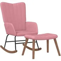 vidaXL Schaukelstuhl mit Hocker aus Samt in Rosa in pink von vidaXL