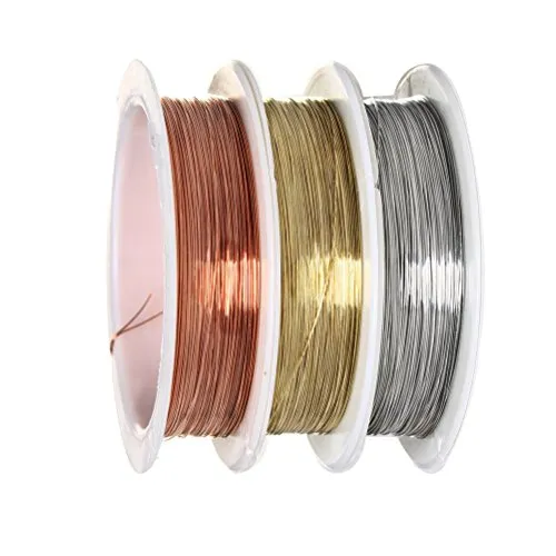 nuoshen Schmuckdraht, 0,3 mm, Kupferdrahtrolle, zur Schmuckherstellung, anlaufgeschützter Kupferdraht, 3 Rollen