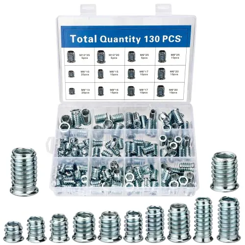 Stk Einschraubmutter, M6/M8/M10 Einschraubmuffen Gewindebuchse, Gewindeeinsatz Holz aus Verzinktem Stahl, Hex Innensechskant Mutter für Holzmöbel 130
