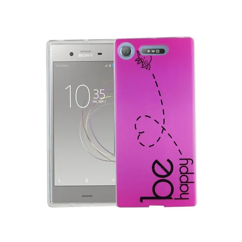 Handy Hülle für Sony Xperia XZ1 Be Happy Pink Tasche Cover Motiv Slim TPU Bumper
