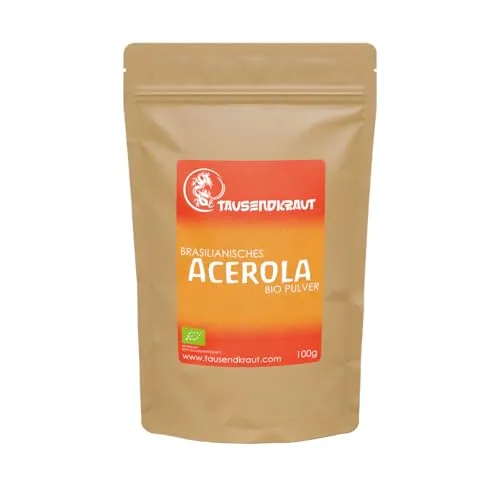 Acerola Pulver BIO (100g) Superfood [mit BIO Maniok, viel Vitamin C] Tausendkraut