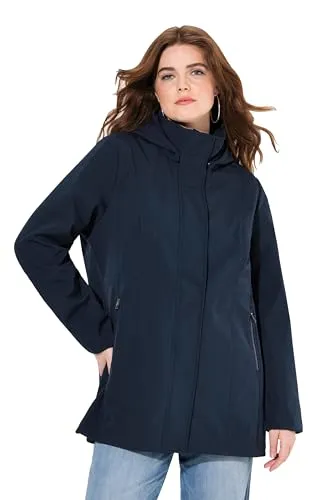 Ulla Popken Damen Hyprar Softshelljacke, Kapuze Abnehmbar Jacke, Marine, 46-48 EU