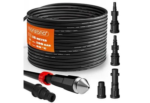 Deuba Rohrreinigungsspirale - Rohrreinigungsschlauch 15m 160Bar, inklusive 4 Adapter für effektive Rohrreinigung drinnen und draußen