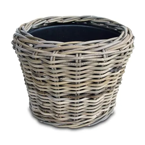 Spetebo Rattan Pflanztopf - 33 x 24 cm, shabby grau - Garten-Zubehör mit 100% wasserdichtem Innenkübel aus recyceltem Kunststoff, ideal für stilvolle Pflanzenpräsentation.