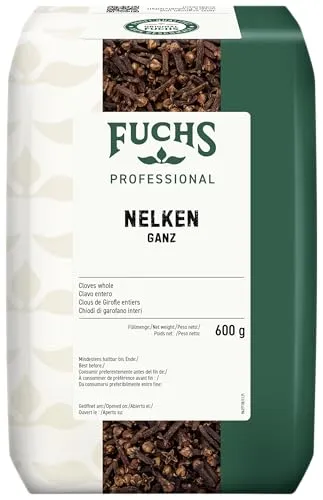 Fuchs Professional - Nelken ganz | Gewürznelken für vielseitige Gerichte | 0,6 kg im recyclebaren Beutel - Entdecken Sie die aromatischen Nelken für kräftige Schmorgerichte, Weihnachtsgebäck und Punsch. Ideal für Großverbraucher, frei von Zusatzstoffen und in umweltfreundlicher Verpackung.