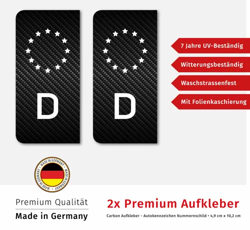 Nummernschild Kennzeichen Aufkleber EU Feld Carbon Waschstrassenfest