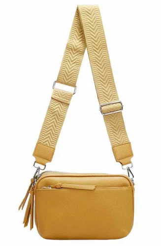 ITALYSHOP24 Schultertasche Damen Umhängetasche Brusttasche Cross Over Body Bag Handy Clutch (Spar-Set Clutch-Tasche mit einem breitem Muster Stoffgurt/Umhängeband, Leder Optik), viele Fächer, Freizeit Damentasche Reise Leder Optik Kosmetiktasche