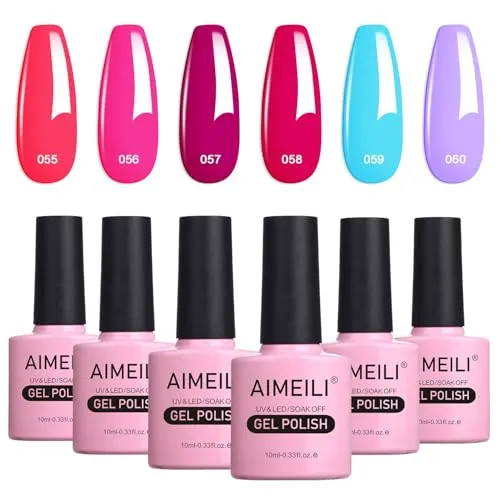 AIMEILI UV LED Gellack mehrfarbig ablösbarer Gel Nagellack Neon Gel Polish Set Kit - 6 x 10ml - Set Nummer 12