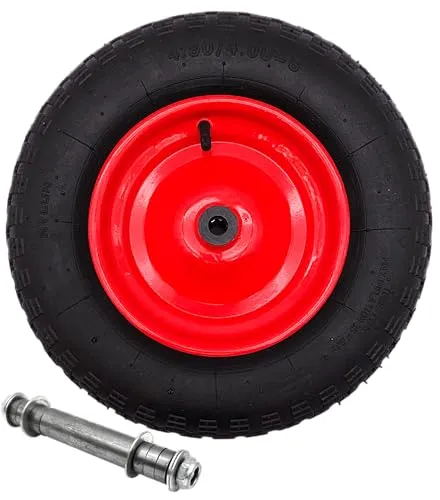 HERO Schubkarrenrad Ersatzrad Luftbereifung 4.8/4.00-8 Schubkarrenreifen Reifen mit Metallfelge & Kugellager Gummirad Schubkarre Sackkarre Rad Luftrad 2PR Reifen Rot Ø 380mm Tragelast 95kg