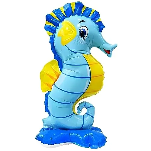 Folienballon Aufsteller 3D in Seepferdchen-Form, Blau, ca. 36 * 63 cm - Perfekt für Kindergeburtstage, Meeresthemen-Partys, Dekorationen, Geschenke, Überraschungen, Baby-Duschen und besondere Anlässe