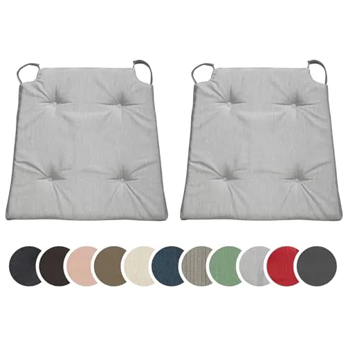 sleepling 2er Set Stuhlkissen, Sitzkissen für Indoor und Outdoor, mit Klettverschluss, 100% Mikrofaser, Made in EU, Maße: 42 (vorne) 35 (hinten) x 40 x 5 cm, hellgrau