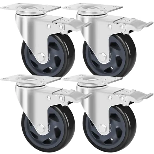 Lenkrollen 100 mm mit Bremse, 4er Set, Schwerlastrollen Tragkraft 600 kg, keine Spuren & Leise Rollen für Möbel, Transportrollen für Werkstatt, Industrietransport und Logistik (Schwarz)