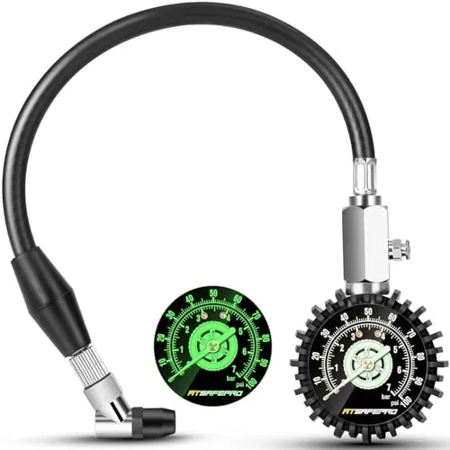 ATsafepro Reifendruckprüfer Geeicht Luftdruckprüfer 7 bar/100 psi Glow in the Dark, 2,5-Zoll-Zifferblatt Mechanischer Reifendruckmesser,analoger Luftdruckmesser für Autos, LKWs, Fahrräder