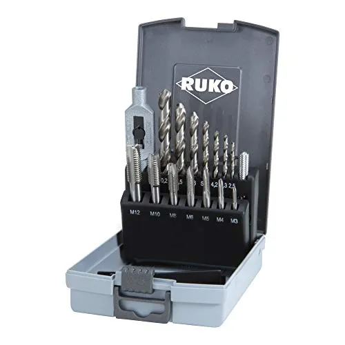RUKO 245004RO Maschinengewindebohrer-Set 15-teilig - 15-teiliges Set für präzise Durchgangsgewinde in unlegierten und legierten Stählen bis 1000 N/mm², ideal für Hand- und Maschinengebrauch.