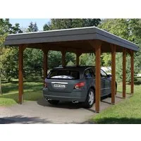 Einzelcarport SKAN HOLZ Spreewald mit schwarzer Blende - Flachdach-Carport aus hochwertigem Holz, inklusive Pfostenanker für stabile Montage – ideal für Ihren Garten.