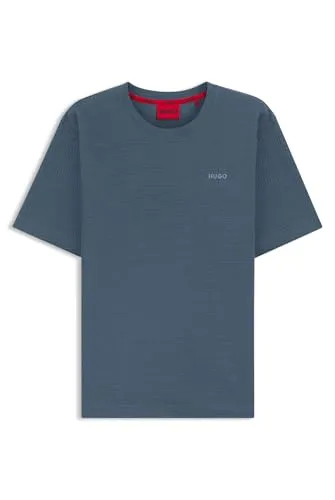 HUGO Austin T-Shirt mit Waffelstruktur und Logo-Stickerei in Blau (M) - Trendiges T-Shirt in Open Blue mit Waffelstruktur und stilvoller Logo-Stickerei. Ideal für den lässigen Look, pflegeleicht und bequem dank 60% Baumwolle und 40% Polyester.