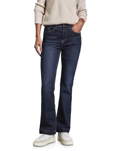 STREET ONE Damen A378136 Jeans Slim Fit - Dark Indigo Slightly Washed - Stylische High Waist Jeans mit Bootcut Leg, ideal für einen modernen Look. Der Baumwollmix mit Stretchanteil sorgt für optimalen Tragekomfort.