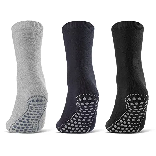 6 Paar ABS Socken Herren Damen Anti-Rutsch Socken Baumwolle 8600 WP (Schwarz Blau Grau 3 Paar 39-42)