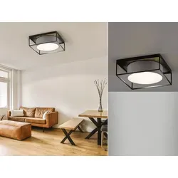 Moderne Deckenleuchte 50x50cm mit Leinenstoffschirm in Grau und dimmbaren LEDs - Stylische Deckenlampe mit 3 E14 Fassungen, dimmbaren LEDs und modernem Design - ideal für Wohnzimmer, Flur oder Schlafzimmer.