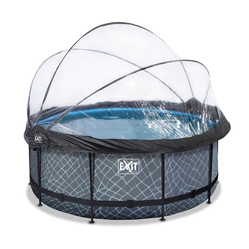 EXIT Stone Pool ø360x122cm - Grauer Rahmenpool mit Sandfilterpumpe und Abdeckung - Swimmingpools – Robuster runder Pool mit 3-lagigen Wänden, ideal für bis zu 9 Personen, inklusive hochwertiger Sandfilterpumpe und einfacher Abdeckung zur Schmutz- und Wärmespeicherung.