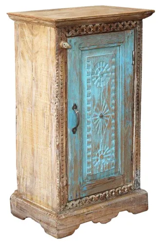 Vintage Beistellschrank Modell 97 in Türkis in blau von Guru-Shop