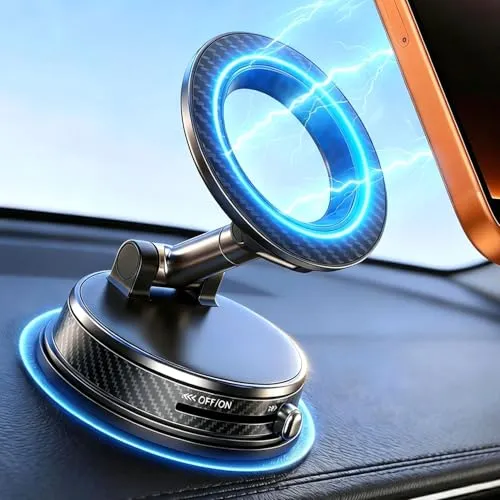 Uprosdik Schwarzer magnetischer Handyhalter für Auto, Vakuumsaug & 3000gf Magnet, 360 ° verstellbare Dashboard-Halterung, kompatibel mit iPhone & Android