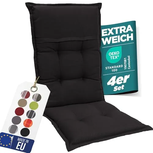 Gardisun Hochlehner Gartenstuhlauflagen – 4er Set Schwarz in schwarz von Gardisun